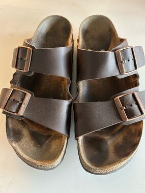 Birkenstock Arizona oiled Leather Two Strap Slide Sandals